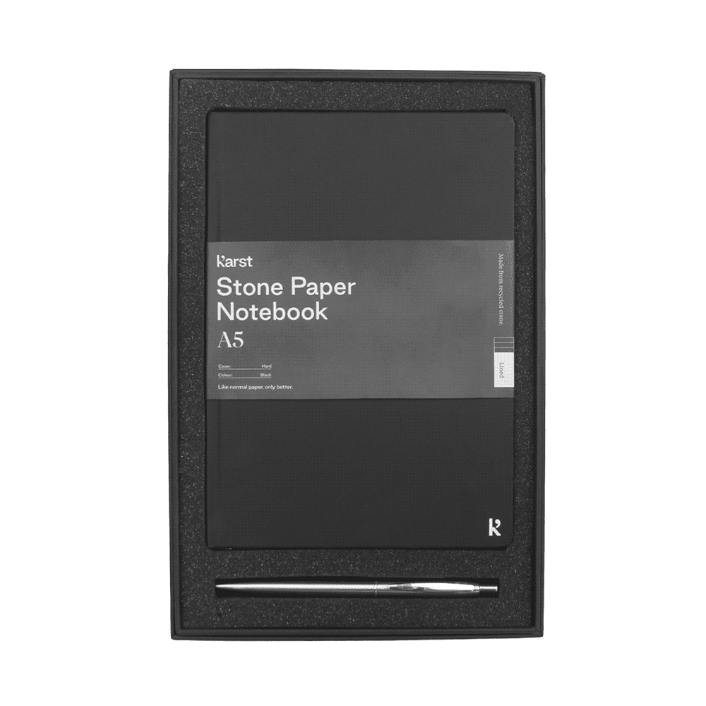 Gift Set w/ Karst A5 Stone Paper Hardcover Notebook & Recycled Stainless Steel Pen